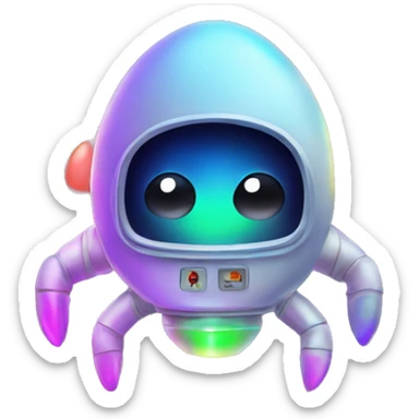 An alien on a spaceship that has colorful lights on it sticker