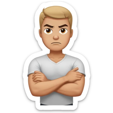 Arms crossed holding neck angry guy sticker