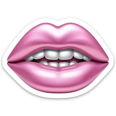 female lips emoji, smooth liquid metal chrome surface, sculpted shape, high-gloss reflections, monochrome futuristic 3D style, isolated on white sticker