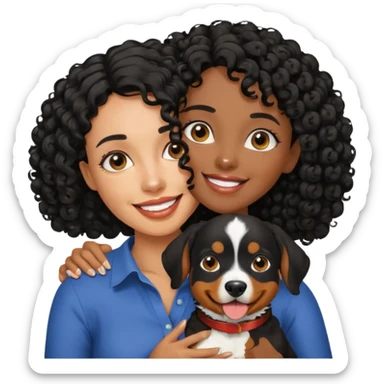 dark-skinned woman with curly hair holding an Entlebucher Sennenhund, clear expressions, simple background sticker