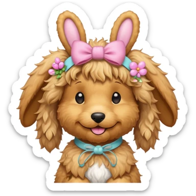 Golden doodle with bunny headband sticker