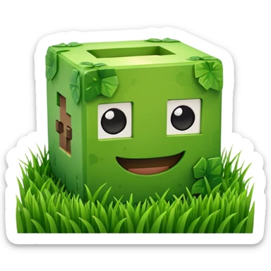 3D Apple style emoticons for Minecraft grass blocks, cube shaped with grass on top sticker
