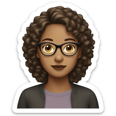 woman with glasses, light skin, and dark brown curly hair sticker