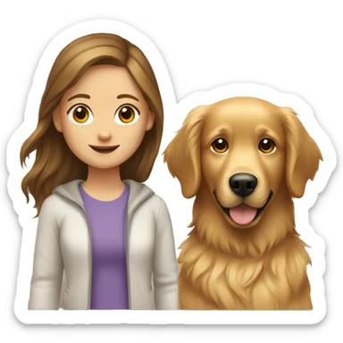 Golden retriever and girl with brown hair sticker