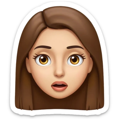 emoji style face of a woman with long straight brown hair, brown eyes, thick eyelashes, light olive skin tone, surprised expression sticker