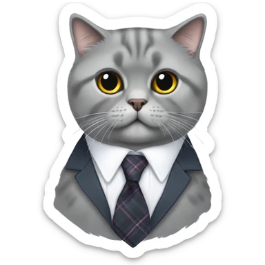grey scottish fold cat in a tie sticker