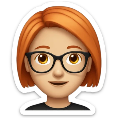 Red straight haired girl glasses black shirt sticker