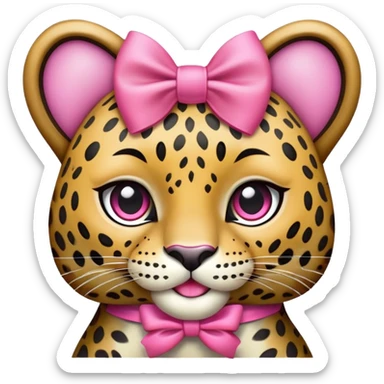 Leopardo con un moño rosa  sticker
