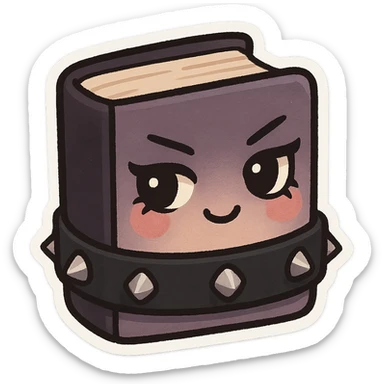 chibi sticker-style book with a studded bracelet and dark eyeliner, cute and exaggerated sticker