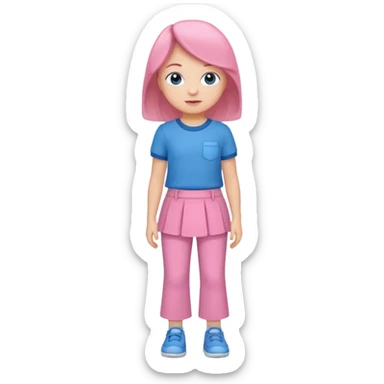 A young child with pants ☺️👖and a skirt and pink pants and blue shirt sticker
