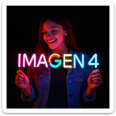 make a girl holding this sign, but sign in made of neon sticker