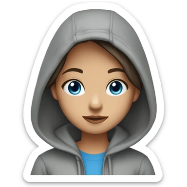 a brunett girl with blue eyes and a grey hoodie leaned sticker