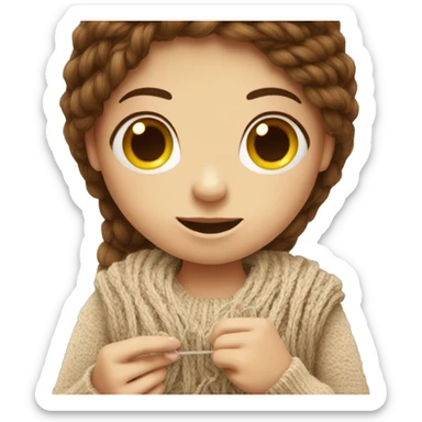 Brown hair girl knitting sticker