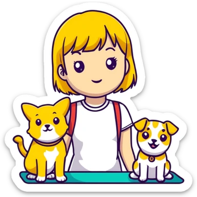Girl with yellow bangs with pets sticker