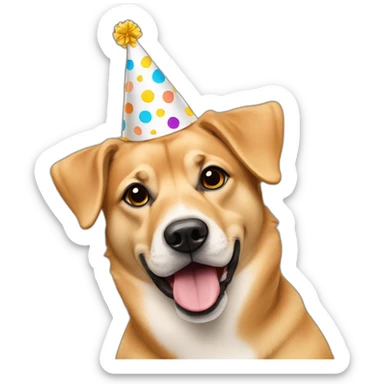 Tan mixed breed dog with birthday hat  sticker