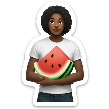 A Black Tshirt with an image of one slice of watermelon on the Tshirt sticker