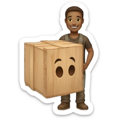 A person holding a box of wood with a beautiful smile will make any wooden product you want, in nygo light skin sticker