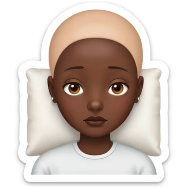 Girl showing tiredness, dark skin tone, bald sticker