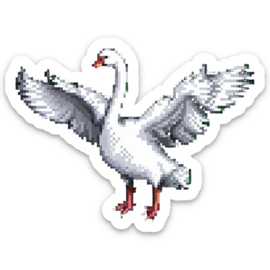 pixel art swan in mid-flight, dynamic pose sticker