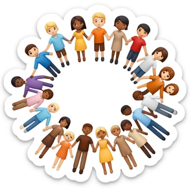 A circle of diverse people of different races and ethnicities holding hands as a symbol of unity, integration, and harmony sticker