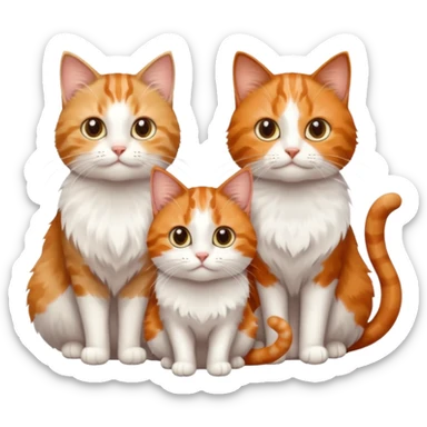 3 sibling cats each are various different natural colours; 1 is ginger and white, the next is brown tabby and white and the third is a calico sticker