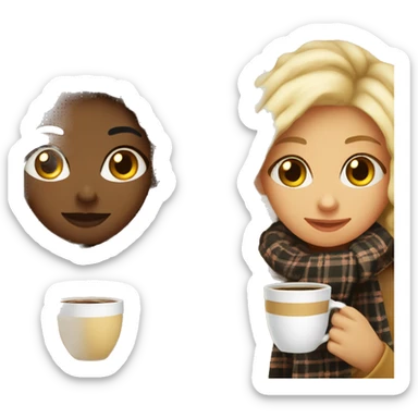 blonde and black hair Girl drinking coffee, with a cozy blanket sticker