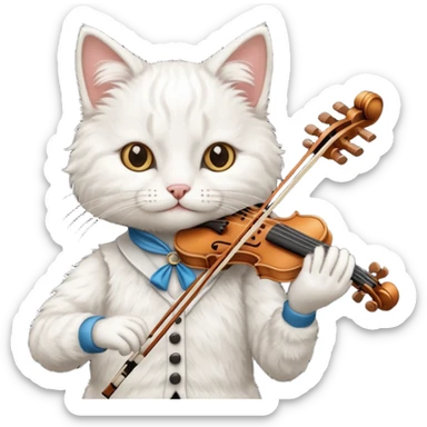 white cat play violin sticker