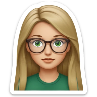 White woman,dark blonde hightlights, glasses, green eyes, long hair sticker