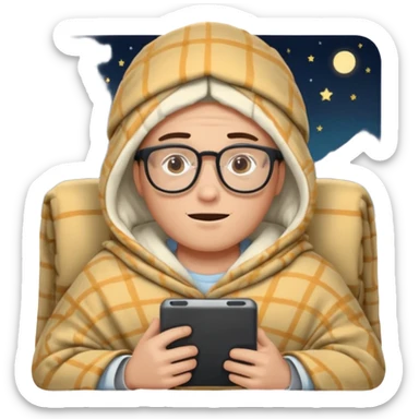 a guy wearing blanket on his head to watch a movie late night sticker