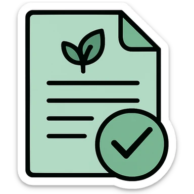 Skeuomorphic policy document icon with mint green #B5F4D3 and black #111111 color scheme, showing a document with environmental policy elements, clean symmetric design with subtle depth and soft light sticker