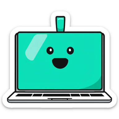 MacBook with a face in an office sticker