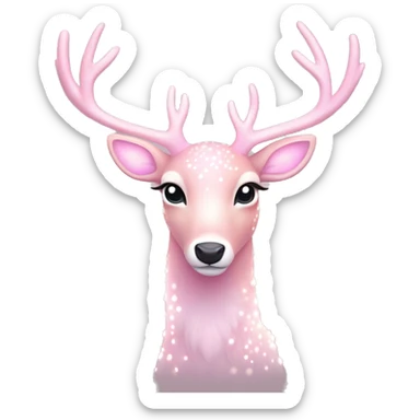 Deer "A pastel pink deer with a glowing, soft fur coat, shimmering antlers adorned with tiny star patterns, and a faint magical aura." sticker