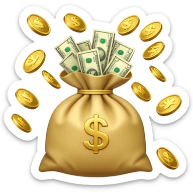 

3D emoji style, big bag of money, flying dollar bills, rich casino vibe, smooth lighting, high detail, clean edges, transparent background



 sticker