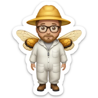 full body plus size bee keeper with light brown hair a goatee wearing glasses  sticker