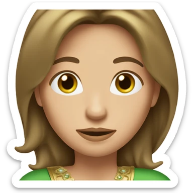 pretty 40 year old woman with grass green eyes and shoulder length straight brown hair gold princess crown sticker