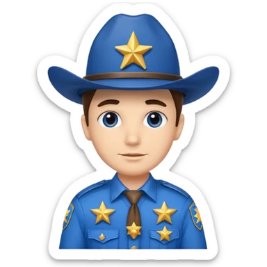 Sheriff with shiny blue star badge and blue hat sticker
