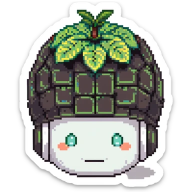 Green bomberman head only, round helmet with leaf-like antenna, cute white face, friendly eyes, pixel art style sticker