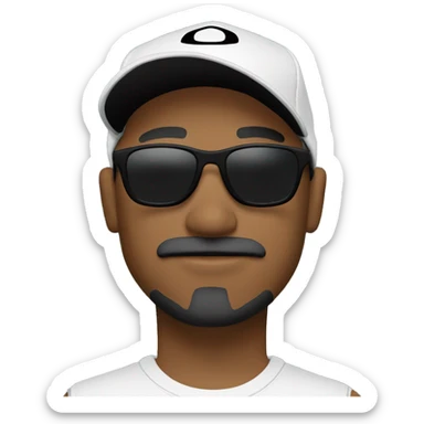 Create me white with mustache and goatee wearing black Oakley sunglasses and new era black cap  sticker