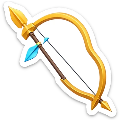 Clash of Clans aesthetic: Cinematic Playful Pixel 3D isometric  Bow & Arrow Emoji, rendered in a 3D vector-style similar to standard emojis with minimal shading and bold, simplified shapes. A compact, distinct form with signature details, softly glowing with a pixelated adventure charm. Simplified yet unmistakably iconic, highly detailed and consistent, glowing with a soft radiance and high shine. Stylized with a touch of classic pixel-art charm and a soft glowing outline, capturing the essence of a beloved gaming relic with a friendly, playful manner! sticker