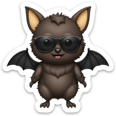 cute black bat with sunglasses, full body sticker