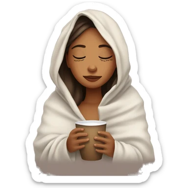 girl inside a blanket sipping coffee eyes closed sticker