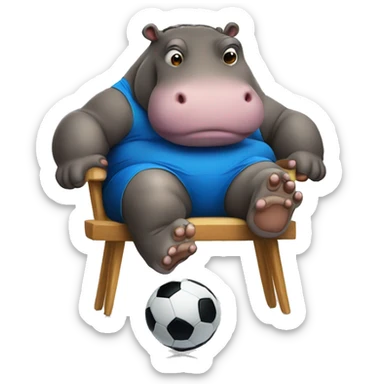 fat hippo as soccer player sit on chair sticker