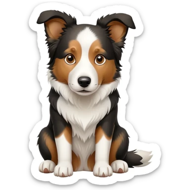 Sitting Border Collie dog with only one black ear, the other ear is white, emphasized asymmetrical ear coloring sticker