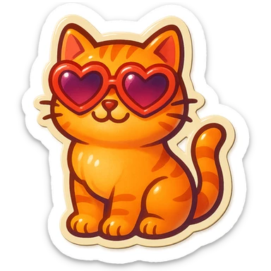 cat with heart-shaped sunglasses, sticker style, cute and fun sticker