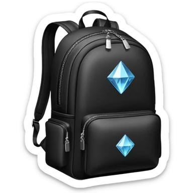 Realistic detailed black luxury backpack made from black diamond with the name Riko on the front. Black diamonds sticker