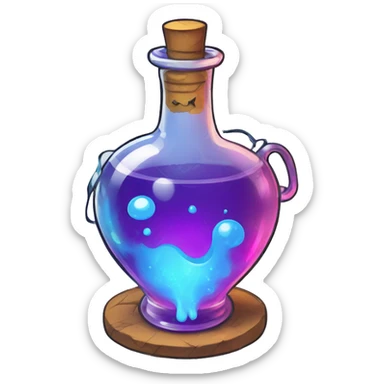 A magic potion in the style of cartoon, vector, vibrant colors, white background, bold outlines sticker