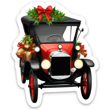 Model T ford with Christmas garland sticker
