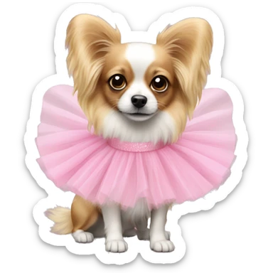 Blonde papillon dog wearing pink tutu sticker