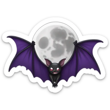 purple black vampire bat wings flying in front of large dripping grey crescent moon sticker