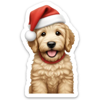 golden doodle puppy wearing a santa hat  sticker